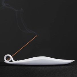 9" Length Incense Stick Holder with 3 Holes, Ceramic Incense Ash Cather for Counters, Meditation Room, Yoga, Home, Office (White)