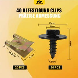 MIKKUPPA 20 Sets of Sheet Metal Nut Screw Nut Clips Set, 40 Pieces Spring Sheet Metal Nut and U Type Body Screws, Mudguard Clip Tin Nuts Car Attachment Clips Set