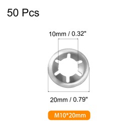 sourcing map 50PCS Internal Tooth Push on Locking Washers M10 x 20mm Speed Clips Fasteners, Stainless Steel Push Nut Washers