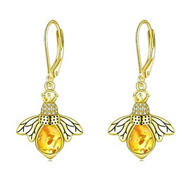 CRMAD Bee Amber Earring for Women Sterling Silver Bee Drop Earring Jewelry Birthday Gift Hypoallergenic(amber)
