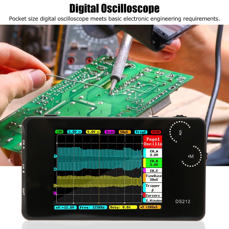 DS212 Portable Digital Oscilloscope Pocket Size 2 Channel Oscilloscope with