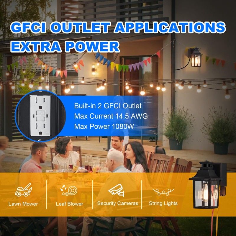 TITOSICHY Porch Light with GFCI Outlet Dusk to Dawn Motion