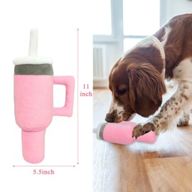 LWBMG Cute Squeaky Dog Toys Cup with Handle Funny Tumbler Dog Toys Soft Plush Squeaky Holiday Toys for Small/Medium/Large Dogs for Dog Birthday Pink