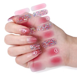 NEWSPIED Valentines Day Gel Nail Stickers for Nail Art Valentines Heart Gel Nail Polish Strips Pink Love Glitter Nail Wraps Stickers Self Adhesive Nail Decals for Valentine Manicure Decor 4Sheets