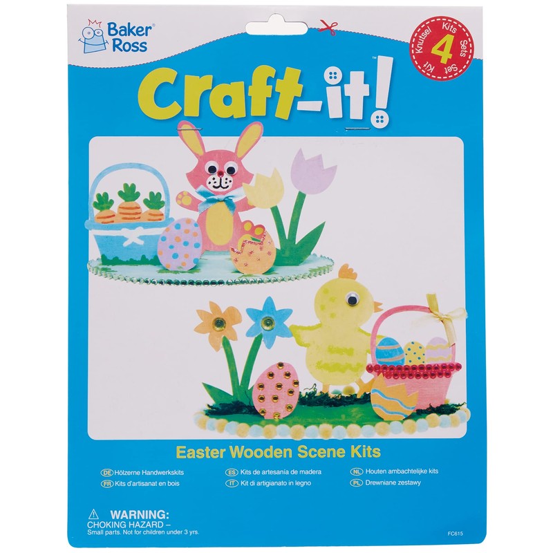 Baker Ross FC615 Easter Scene Wooden Craft Set, Assorted
