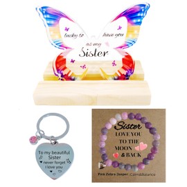 Sister Gifts - Thoughtful Sister Birthday Gifts, Gifts for Sister, Sister Gifts from Sister, Meaningful Sister Gift Set with Butterfly Decor, Bracelet, and Keychain (Multicolor, Sister)