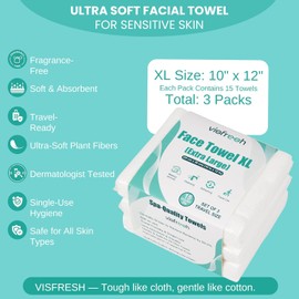 Paquete de toallas faciales desechables de viaje - XL 25 x 30 cm. Toallitas faciales desechables, ultrasuaves y gruesas para piel sensible. Toallitas secas desmaquillantes. 15 toallas por paq