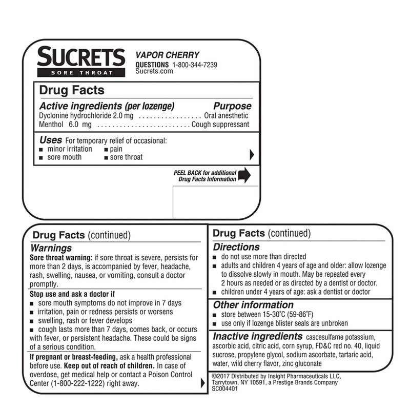 Sucrets Lozenges, Sore Throat & Cough Vapor Cherry, 18 ct