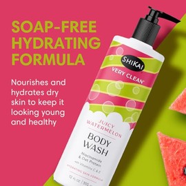 ShiKai Gel De Baño Very Clean (Sandía Jugosa, 12 Oz) | Gel Limpiador Hidratante Para Piel Seca | Con Niacinamida, Proteína De Avena, Vitaminas C Y E