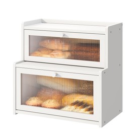 FILWH Bread Box for Kitchen Countertop Double Layer Large Corner Bread Box Capacity Bread Storage Bin Farmhouse Breadbox Container Organizer Cabinet Cupboard (White)