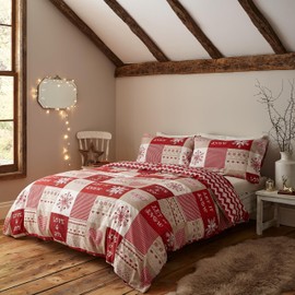 Catherine Lansfield Christmas Let It Snow Reversible Single Duvet Cover Set with Pillowcase Red