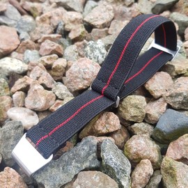 Max French Marine Nationale Elastic Nylon Navy Divers Parachute Watch Straps 20mm 22mm Military Bands (20mm, Black/Red)