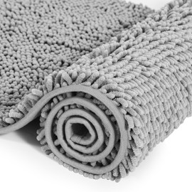 INYEEXUP Chenille Bath Mat, Non-Slip, Washable, Bathroom Rug, 40 x 60 cm, Soft Bath Mat for Bathroom, Light Grey