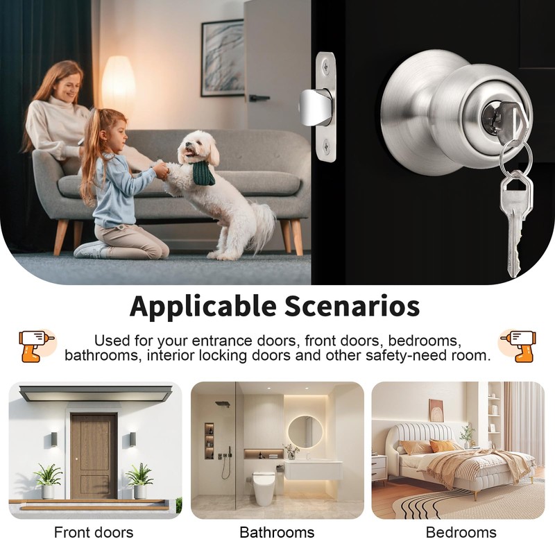 Probrico Keyed Entry Door Knob with Lock, Front Door Knob