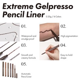 CLIO Extreme Gelpresso Pencil Eyeliner, Smudge-Proof, Waterproof, Long-Lasting, Long-Wear, 6 Cool and Warm Tone Shades, Ultra-Smooth, Creamy Formula, Precise Application, Retractable, Versatile Looks (004 GRAY BROWN)