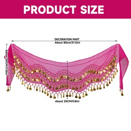 Baisdan - 2 Pieces Belly Dance Belt, Belly Dance Wrap Skirt with Gold Coins, Belly Dance Skirt for Zumba Latin Yoga Class, 2 Pieces, Red Rose