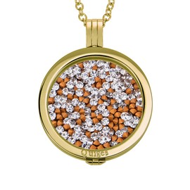 Quiges 90cm Necklace Set Gold Plated Stainless Steel with Pendant and 33mm Large Tossled CZ Zirconia Coin