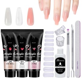 Poly Nail Gel Kit,10PCS Polygel Nail Kit Starter Kit,Clear White Pink Builder Nail Gel,Kit De Polygel Para Uñas Completo,with Slip Solution Dual Nail forms,Nail Clips for Poly Gel