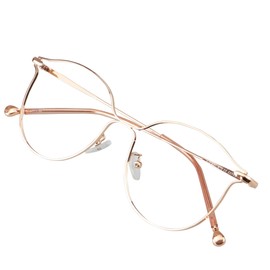 VisionGlobal Blue Light Blocking Glasses for Women, Anti Eyestrain, Computer Reading, TV Glasses, Stylish Oval Frame, Anti Glare (Rose Gold, 2.00 Magnification)