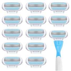 Pack of 12 Women's Razor Blades, Universal Replacement Blades, Body Razor Blades, 3-Layer Replacement Blades, Suitable for Legs, Armpits and Intimate Areas of Women (Blue)