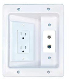 RiteAV Coax RCA-Blue Recessed Wall Plate Cable Concealer Management Kit with Power Outlet Hides Cords and Cables