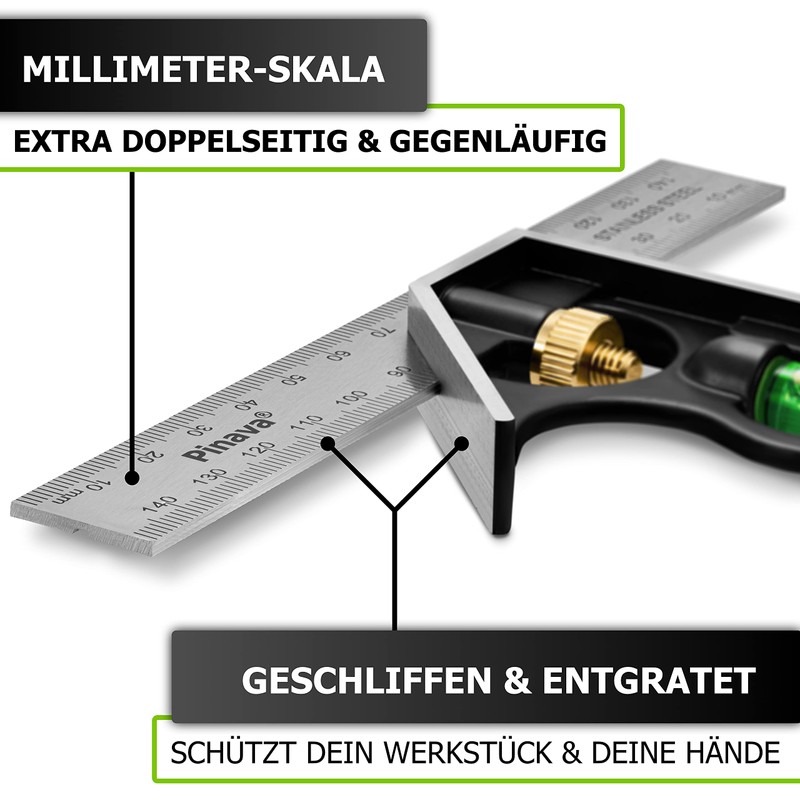 PINAVA® Combination Angle 150 mm [Opposite Scale & Precise Angle]