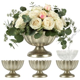 Distressed Silver Compote Flower Vase 9" Wide 6.5" High for Wedding Decor