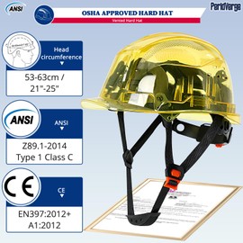 PerldVerge Transparent Hard Hats Construction OSHA Approved - Clear Yellow Cap Style Hard Hat with Chin Strap,Vented Construction Safety Helmet for Men,Type 1 Class C Peak View Work Hardhats for Women