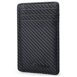 Travelambo Front Pocket Minimalist Leather Slim Wallet RFID Blocking Carbon Fiber Texture(Black)
