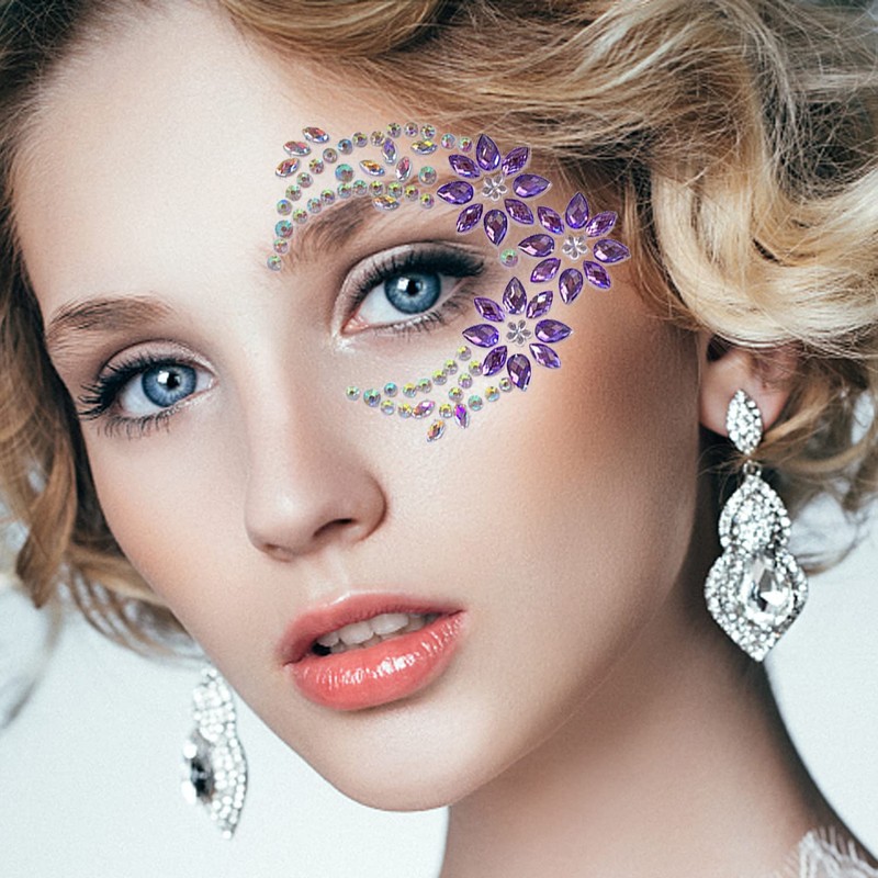 7 Face Gemstone Stickers, Festive Rhinestone Glitter Face Temporary Tattoo
