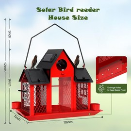 Solar Bird Feeders House for Outdoors Hanging, 7LBS Large Capacity Metal Wild Bird Feeder Squirrel Proof for Outside with Water Cup, Cardinal Birdfeeder Birdhouses Gift for Bird Lovers (Red)