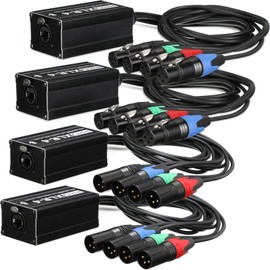 Flutesan 4 Pack 4 Channel 3 Pin Audio Snake XLR Cable Breakout XLR over RJ45 Multi Network Snake Receiver with 3.3 ft Cable Snake Box Extender for Stage Lighting Home Recording Studio (Colorful Plug)