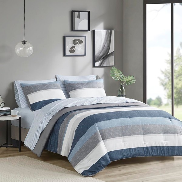 YLIEHS Stripe Comforter Set with Bed Sheets, Cozy Modern Bedding