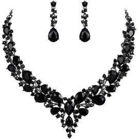 Fukinxus Wedding Bridal Jewelry Set for Women, Austrian Crystal Teardrop Cluster Statement Necklace Dangle Earrings Sets for Party Prom, Not Appliced, Metal, Crystal