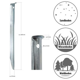 AMANKA Set of 10pcs XL Tent Pegs 230x23mm galvanized steel zinc plated flat section Tent Stakes V-shaped for sandy soils