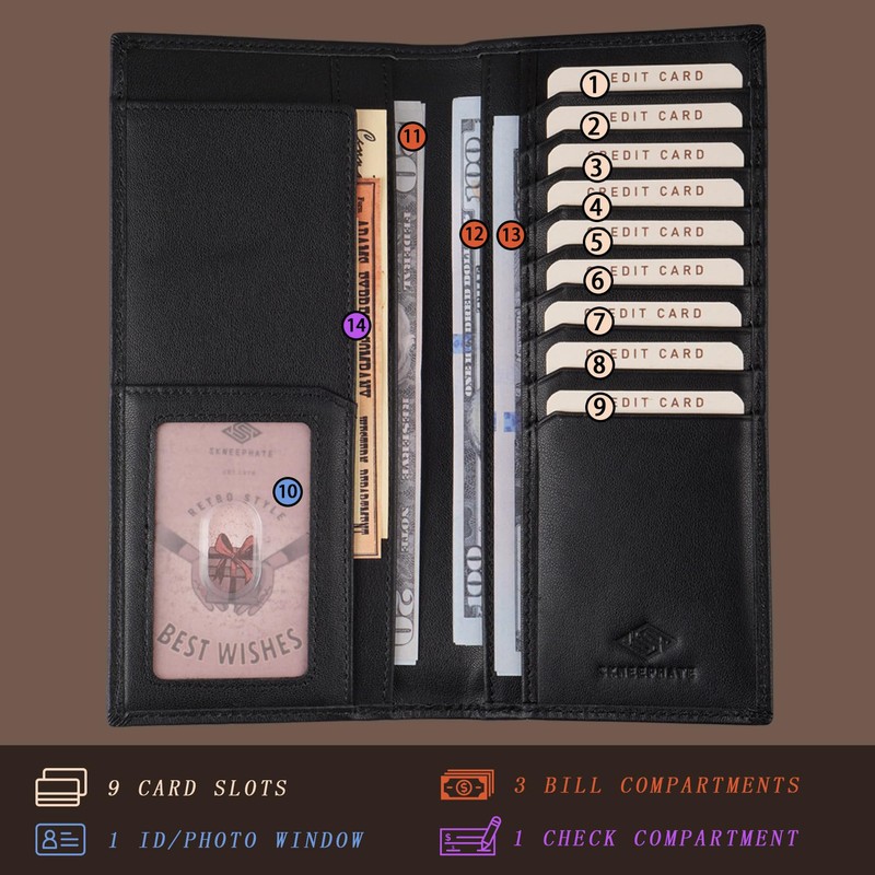 skneephate Wolf Long Wallet For Men,Premium Genuine Leather Checkbook Men's
