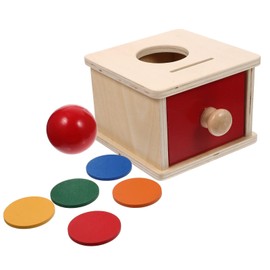 Toyvian Montessori Wooden Toys, 2 in 1 Montessori Object Permanence Box Ball Drop Toy Montessori Coin Box with Drawer for Infant Babies Toddlers