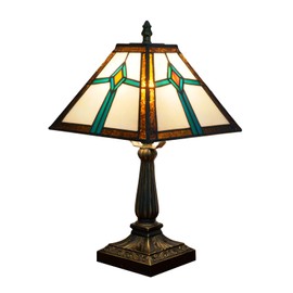 NUODITOS Tiffany Style Table Lamp Mission Design Stained Glass Lamp Vintage Handmade Nightstand Lamp with LED Bulbs Included for Home Living Room Bedroom Office
