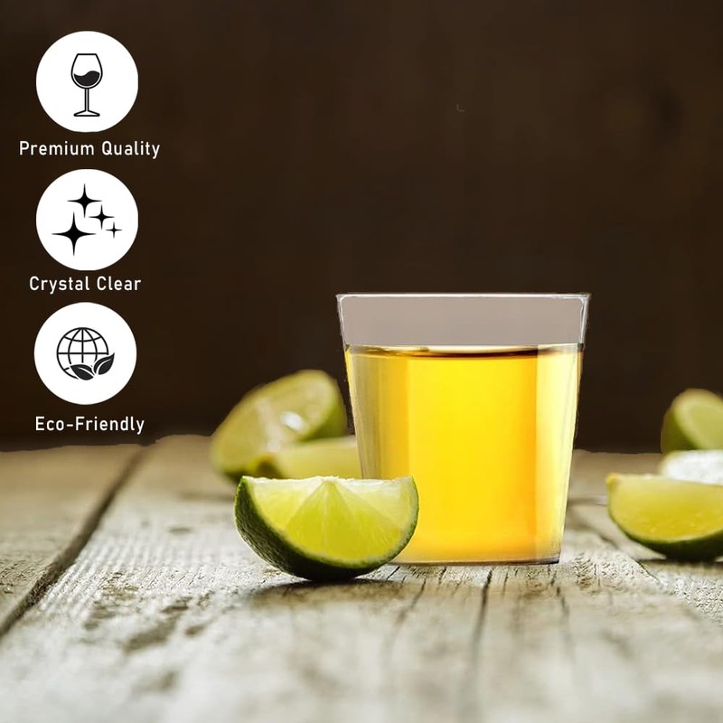 DecorRack 1 Oz Shot Glasses, 80 Hard Clear Plastic Shot