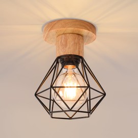 DELIPOP Ceiling Light Retro, Vintage Ceiling Light Industrial E27, Lamp Made of Iron Cage Pendant Lamp Lighting, Pendant Light Ceiling Lights for Hallway, Study, Kitchen, Office, Bedroom, Black