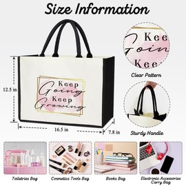 Minimalism Tote Bag Canvas Beach Bag, Keep Going Keep Growing - Inspirational Gifts for Women Teen, Canvas Tote Bag for Women Beach Tote Shopping Bags Shoulder Bag Reusable Grocery Bags Book Tote/HB21