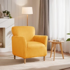 SONNACH Stretch Chair Covers with Arms 1-Piece Banquet Armchair Slipcover Velvet Mid Century Modern Armchair Slipcover Anti-Slip Furniture Protector for Living Room Friendly for Kids Pets (Yellow)