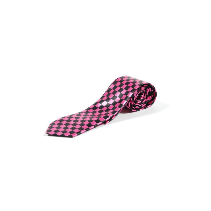 Trendy Goth Tie - Black & Pink Chess Pattern