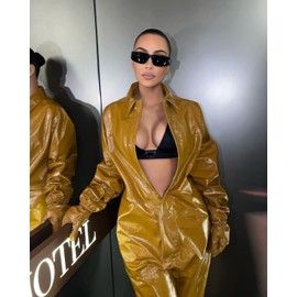 GUVIVI Wrap Around Trendy Cool Sunglasses For Women Men Fashion Black Rectangle Sunglasses Thick Chunky Sun Glasses Eyewear