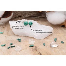 Malachite Stud Earrings | Gemstone Earrings | Ball / Pearl 6 mm Diameter | 925 Silver, Sterling Silver, Malachite