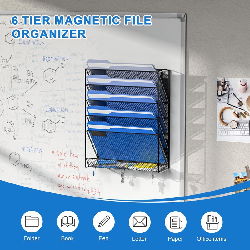 OUTWOLF Magnetic File Holder, 6-Tier Magnetic Wall Hanging File Organizer,