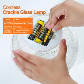 Crackle Globe LED Lamp Battery Operated with Timer, Lighted Glass Orb for Living Room & Festival Christmas Decoration, Indoor Glowing Night Light Sphere Table Lamp for Mother's Gift, Glass Ball Light