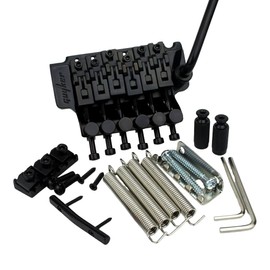 Guyker Double Rocking Tremolo Bridge, 6 String Electric Guitar Spring Stabilizer Device Vibrato System Tailpiece Saddle Complete Install Kit Replacement(GKS2000 Black, 43mm String Lock Length)