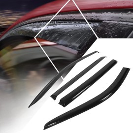 4Pcs Glossy Black Tape-On Window Visors Deflector Rain Guard Compatible with 19-24 Silverado/Sierra 1500 Crew Cab