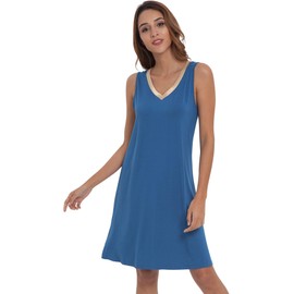 GYS - Camisón de viscosa derivado de bambú, suave, sin mangas, cuello en V, ligero, para dormir, S-4XP, A- Azul prusiano, XXL Más